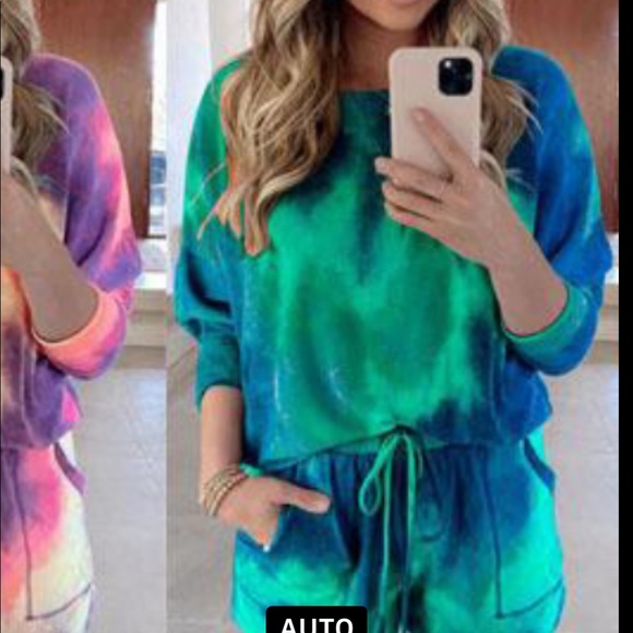 Tie dye short set. 3/4 sleeve top, biker short. - Picture 4 of 6